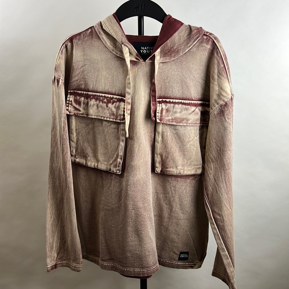 Native Youth Men’s Size Small Acid Red Denim Hoodie
